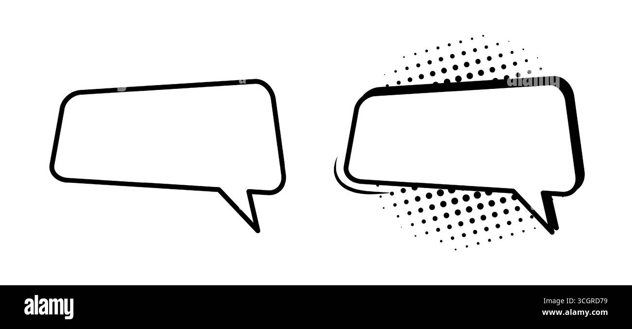 Eine Reihe rechteckiger Sprechblasen oder Elemente des Zeichentrickdesigns, Comics, hervorgehoben auf weißem Hintergrund. Stock Vektor