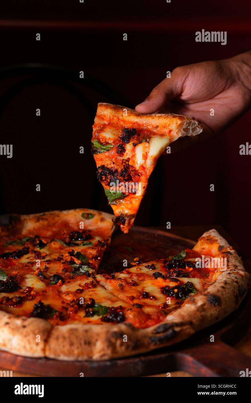 Auswahl köstlicher Lebensmittel Fotografie Sammlung – Pasta, Brot, Wraps, indisches Curry und Gourmet-Mahlzeiten Stockfoto