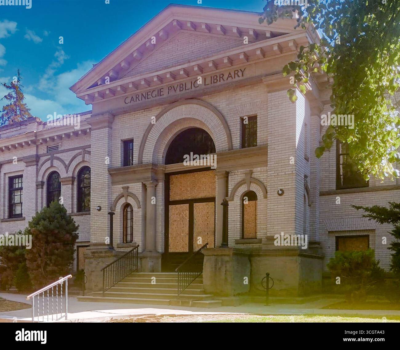 Die Carnegie Public Library ist symbolisch für den Rückgang gedruckter Bücher und Bibliotheken Stockfoto