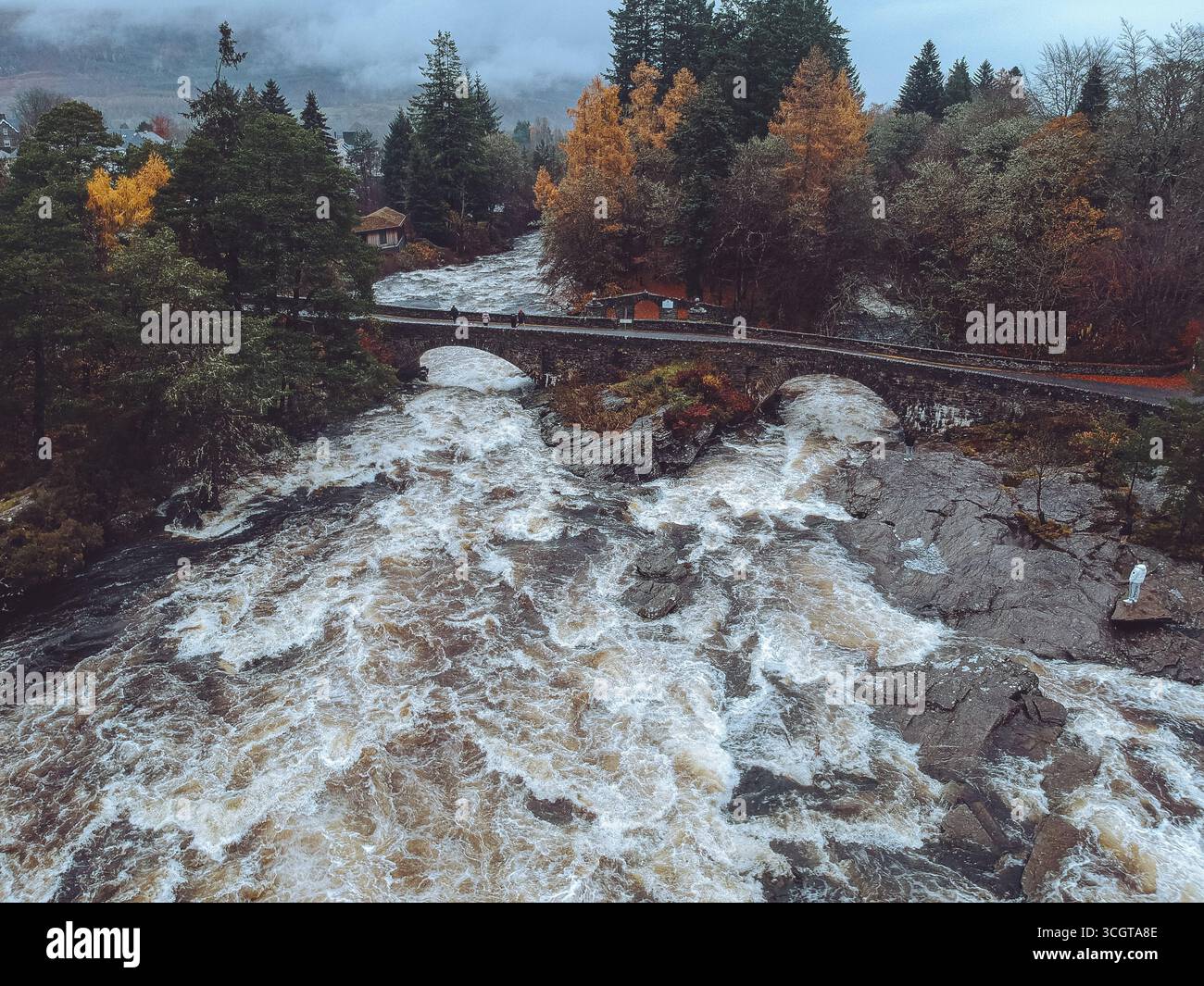 Fälle von Dochart aus der Luft Stockfoto