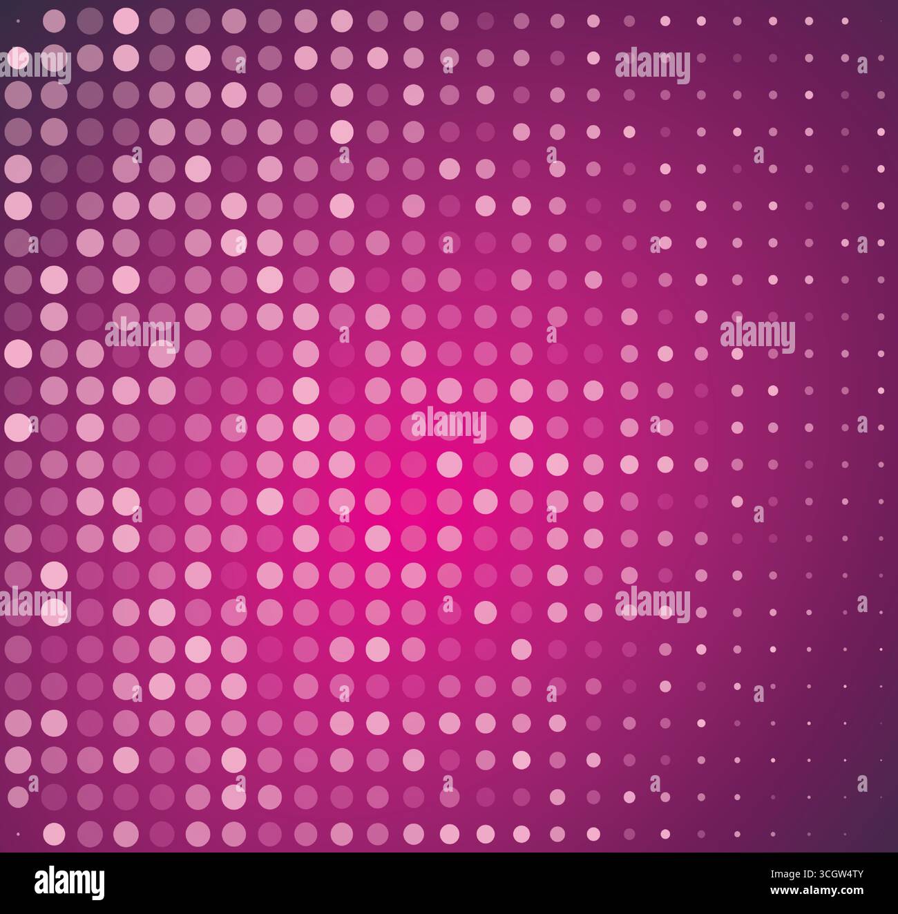 Rosafarbener und lila Halbtonhintergrund mit kreisförmigen Punkten im Verlaufseffekt. Abstraktes Vektordesign für digitale, moderne und kreative Konzepte. Stock Vektor
