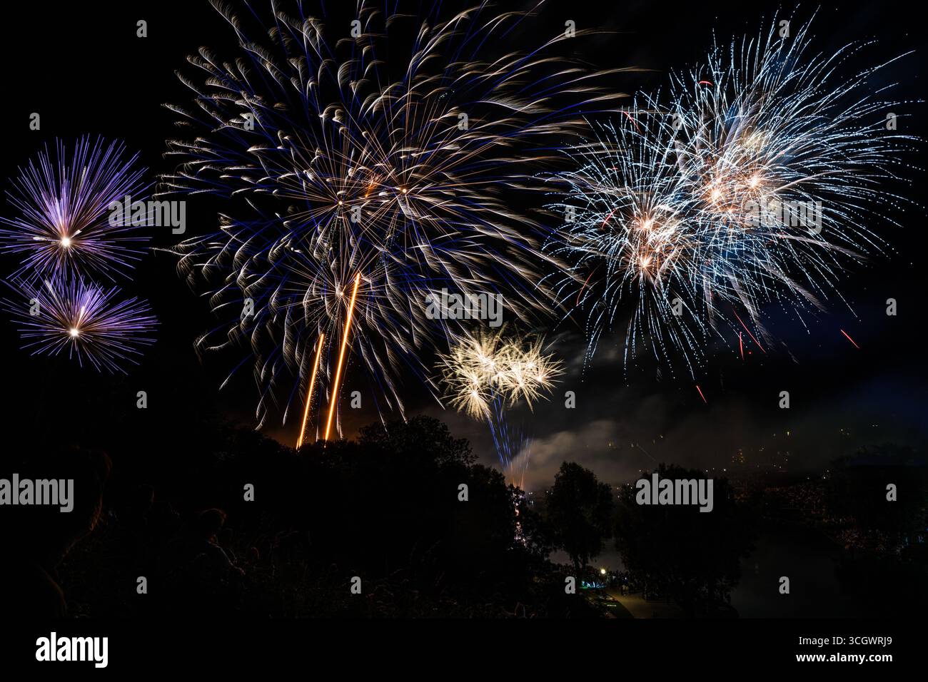 Feuerwerk am Nachthimmel bei einem Festival Stockfoto