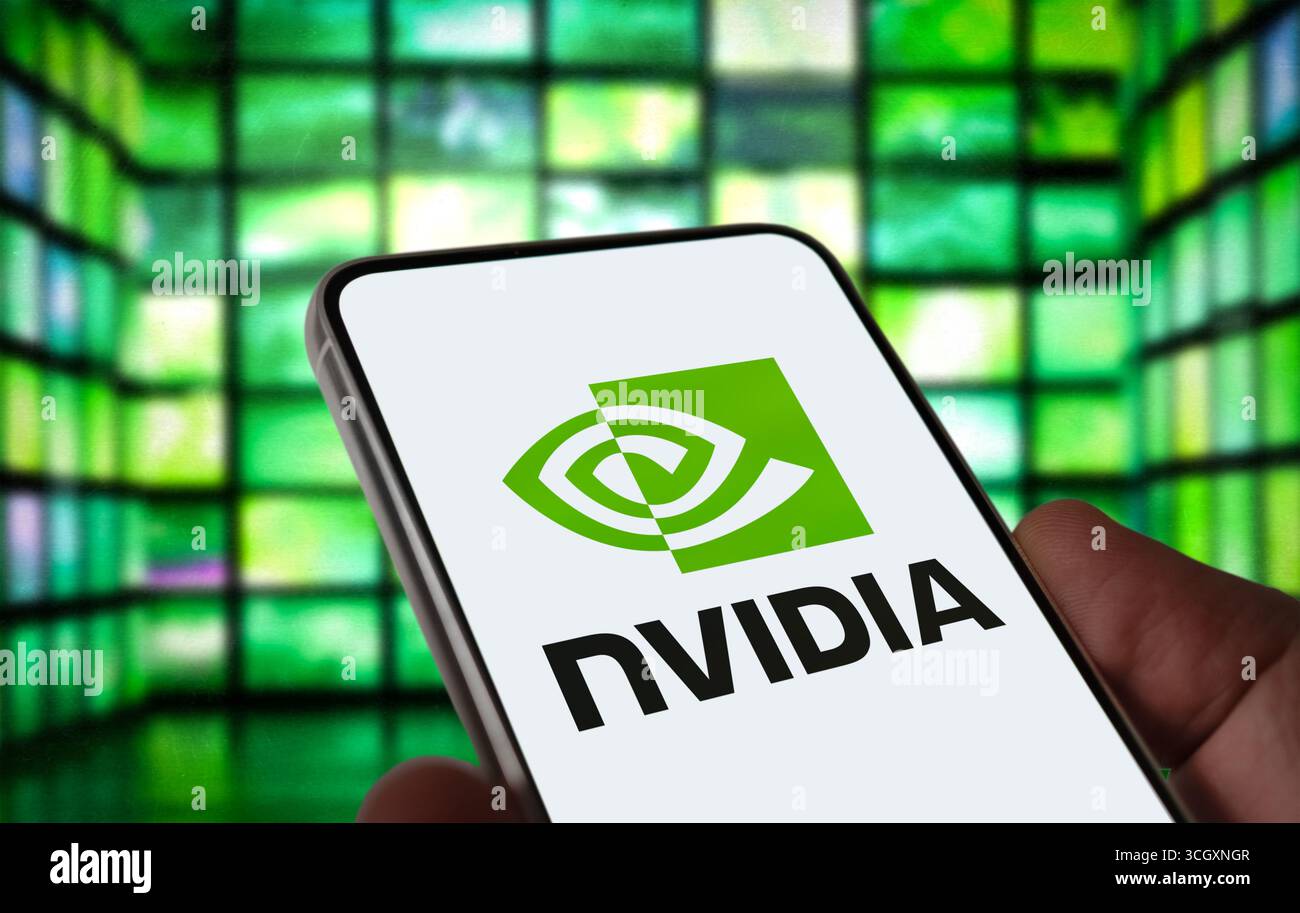 NVIDIA Technologieunternehmen auf Mobiltelefon angezeigt Stockfoto