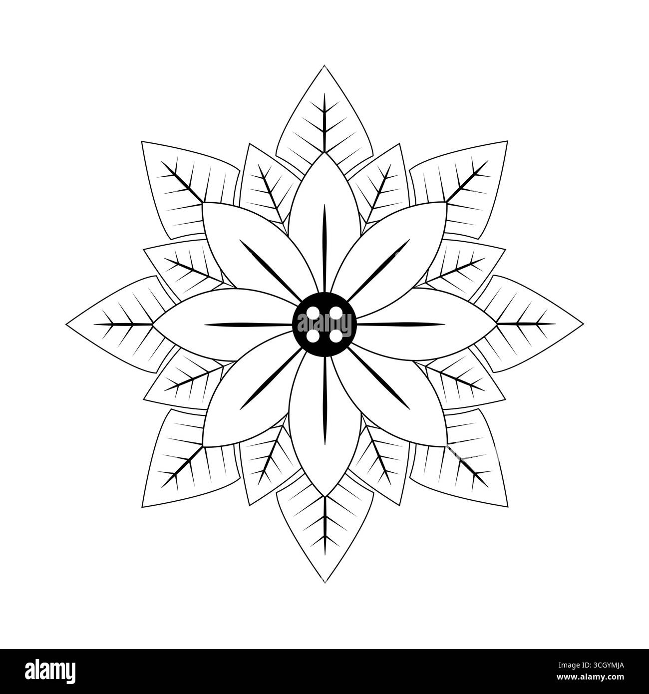 Schwarz-weiße Vektor-Illustration einer Weihnachtsstern Weihnachtsblume mit detaillierten Blättern und Blumenmitte, perfekt für Feiertagsdesigns, Dekorationen, Stock Vektor
