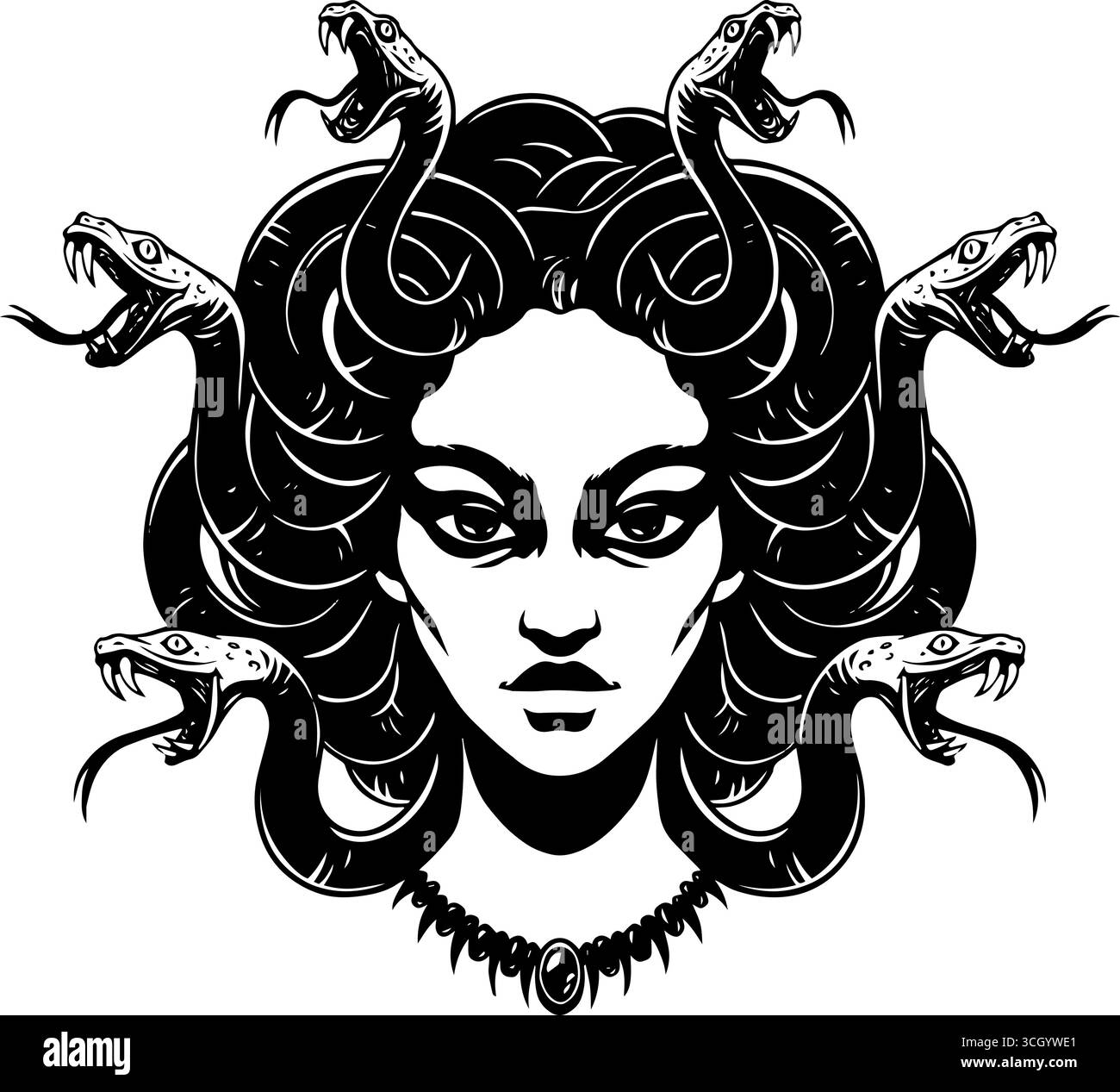 Medusa Kopf mit Schlangen. Wunderschönes Porträt einer Gorgon medusa Stock Vektor