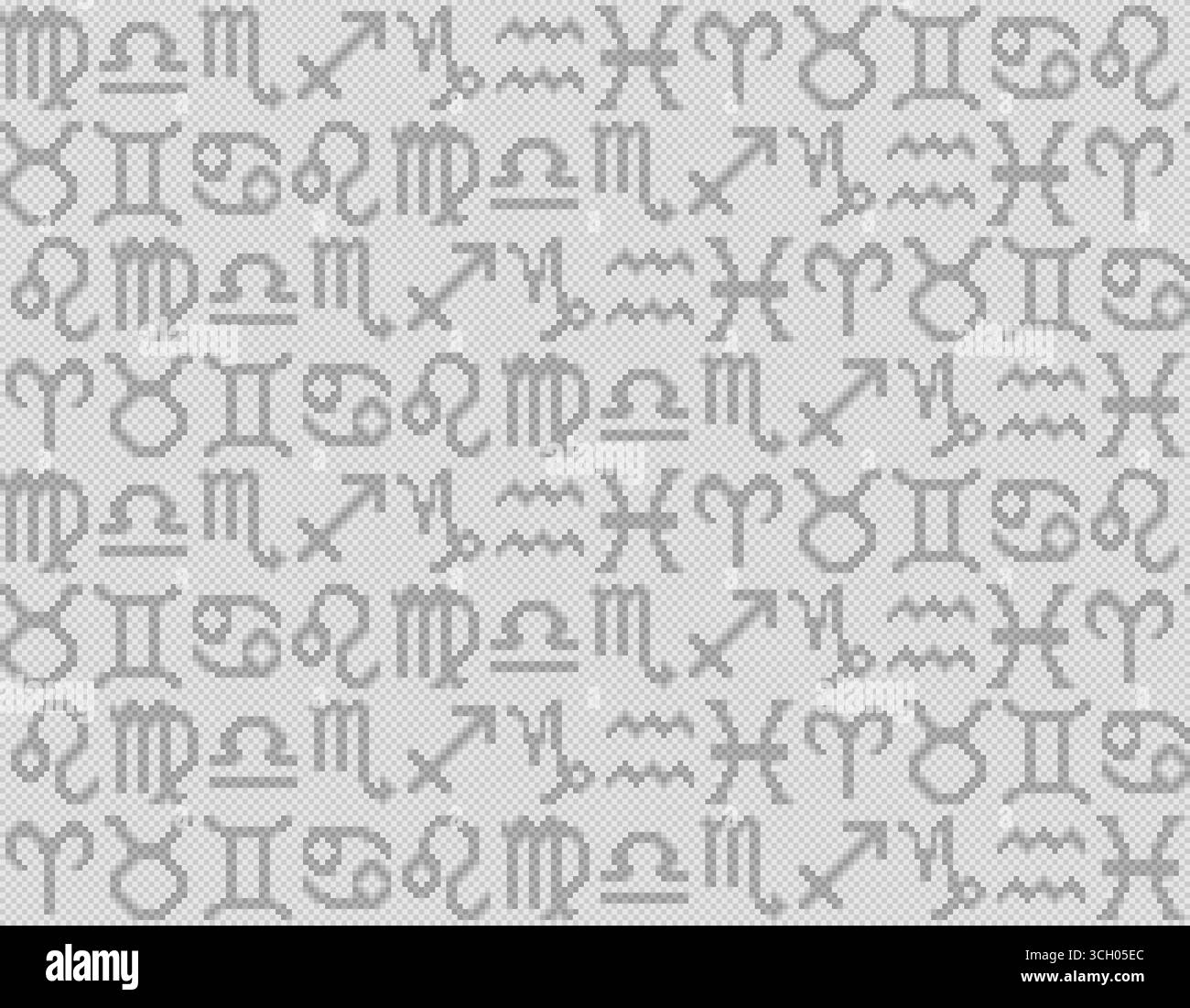 Nahtloser grauer Pixelhintergrund mit Sternzeichen. Stock Vektor