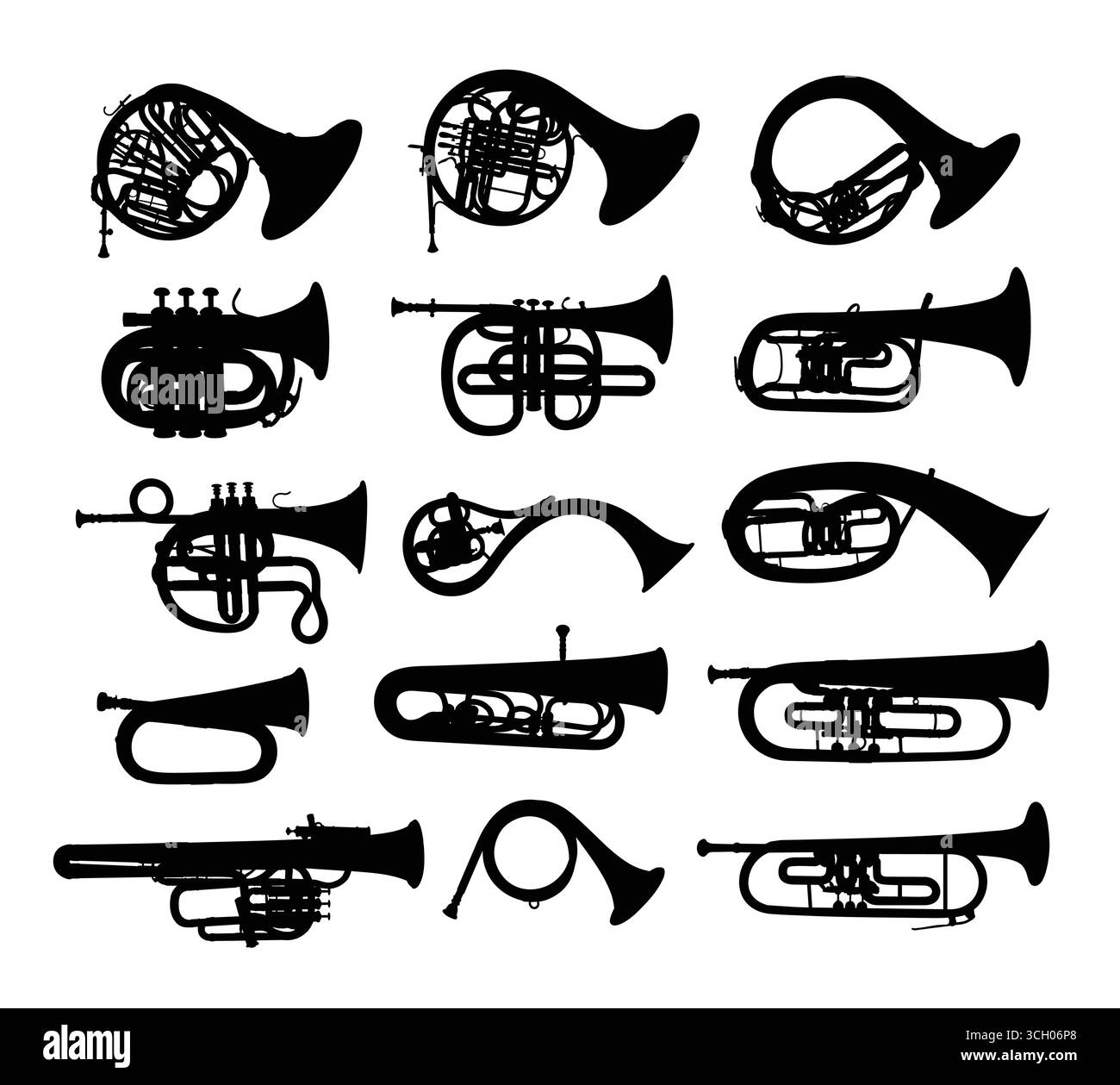 Silhouetten von Blasinstrumenten. Stock Vektor