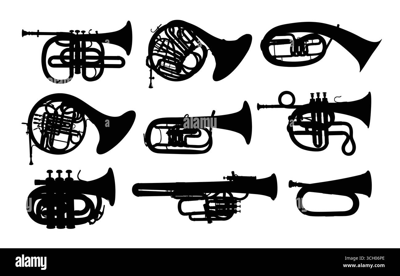 Silhouetten von Blasinstrumenten. Stock Vektor
