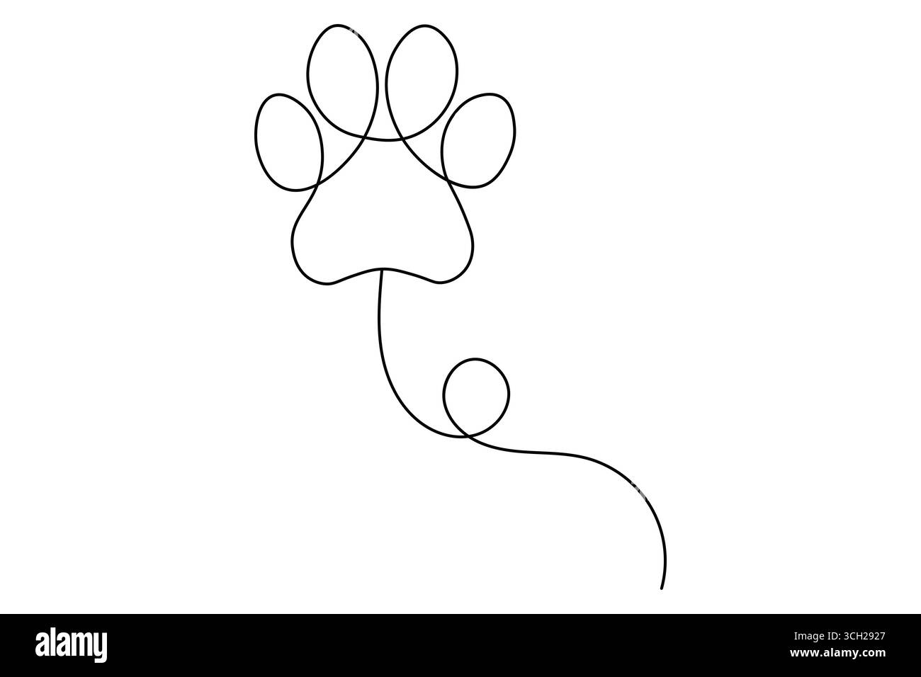 Einzeilige Zeichnung einer Hundepfote mit fließendem Schwanz Stock Vektor