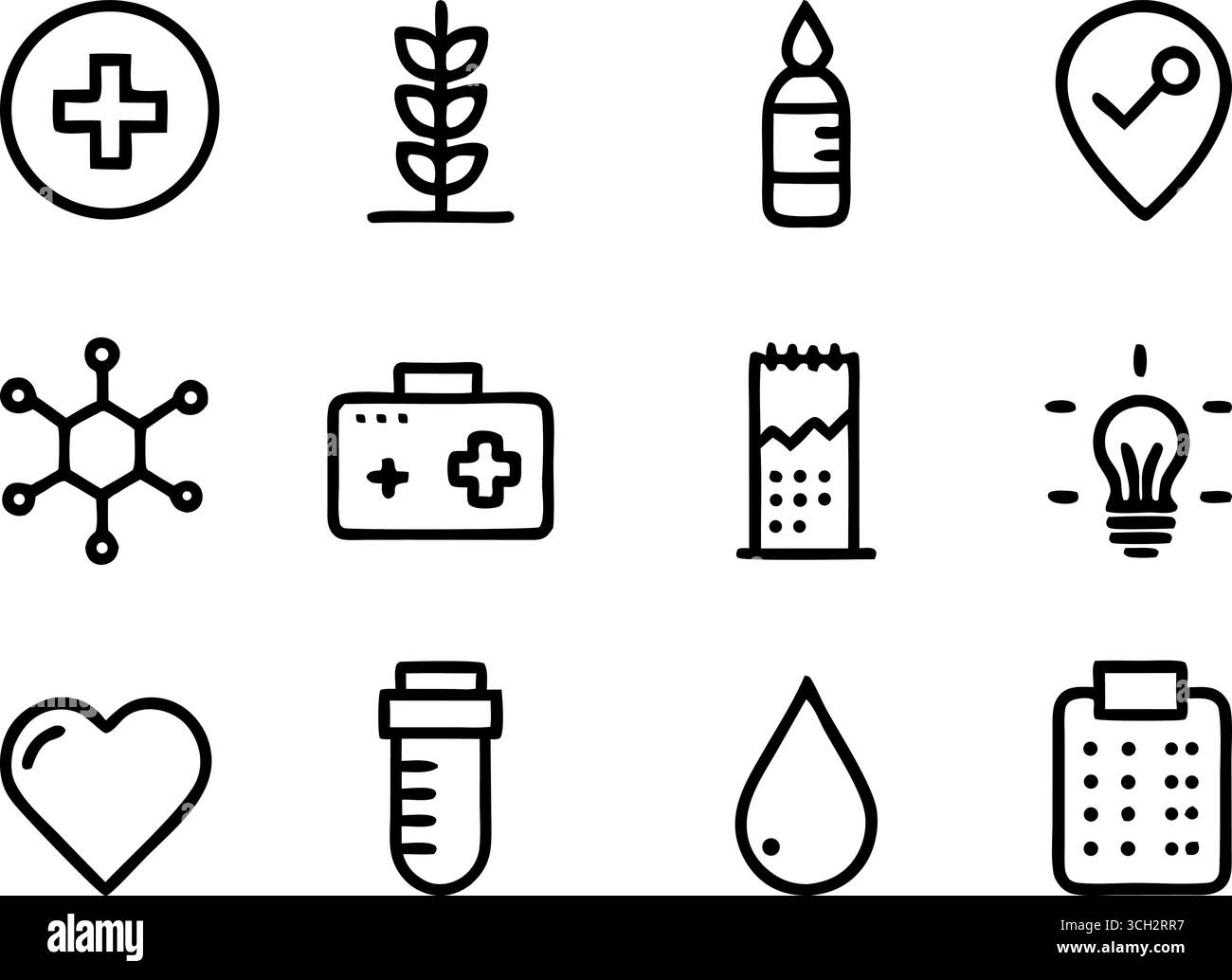 Sammlung von medizinischen Ikonen Krankenwagen erste-Hilfe-Kit Bandagen IV Tropf und mehr Gesundheit Symbole Stock Vektor