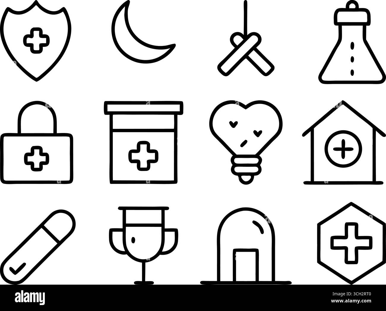 Sammlung von medizinischen Ikonen Krankenwagen erste-Hilfe-Kit Bandagen IV Tropf und mehr Gesundheit Symbole Stock Vektor