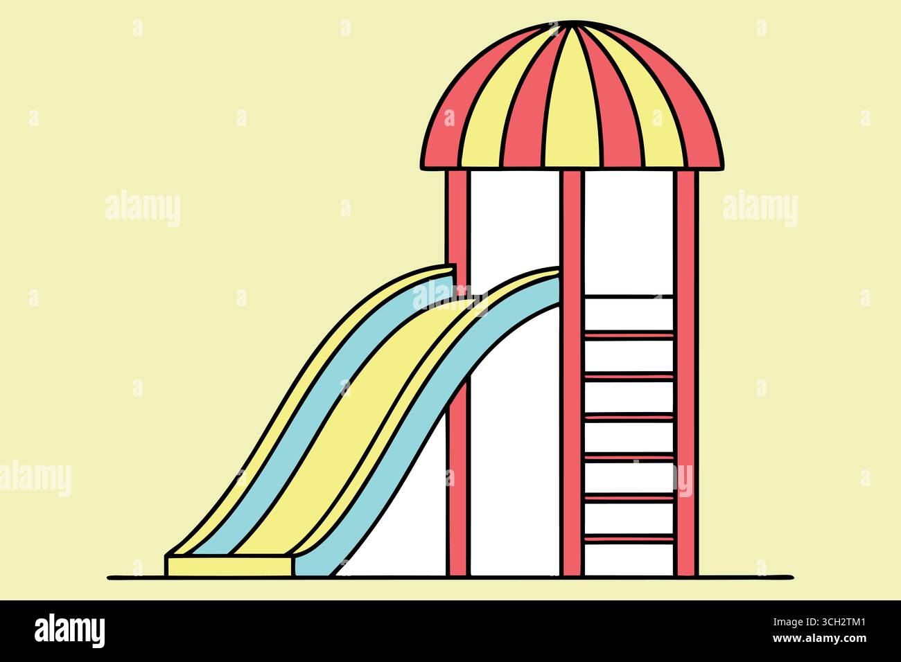 Verspielte gelbe und rote Spielplatz-Folienillustration: Cartoon-Stil, glückliche Stimmung Stock Vektor Verspielte gelbe und rote Spielplatz-Folienillustration: Cartoon-Stil, glückliche Stimmung Stock Vektor