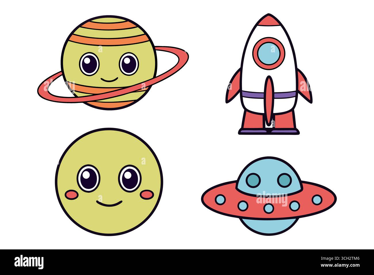 Niedliche Cartoon-Objekte mit freundlichen Gesichtern Stock Vektor