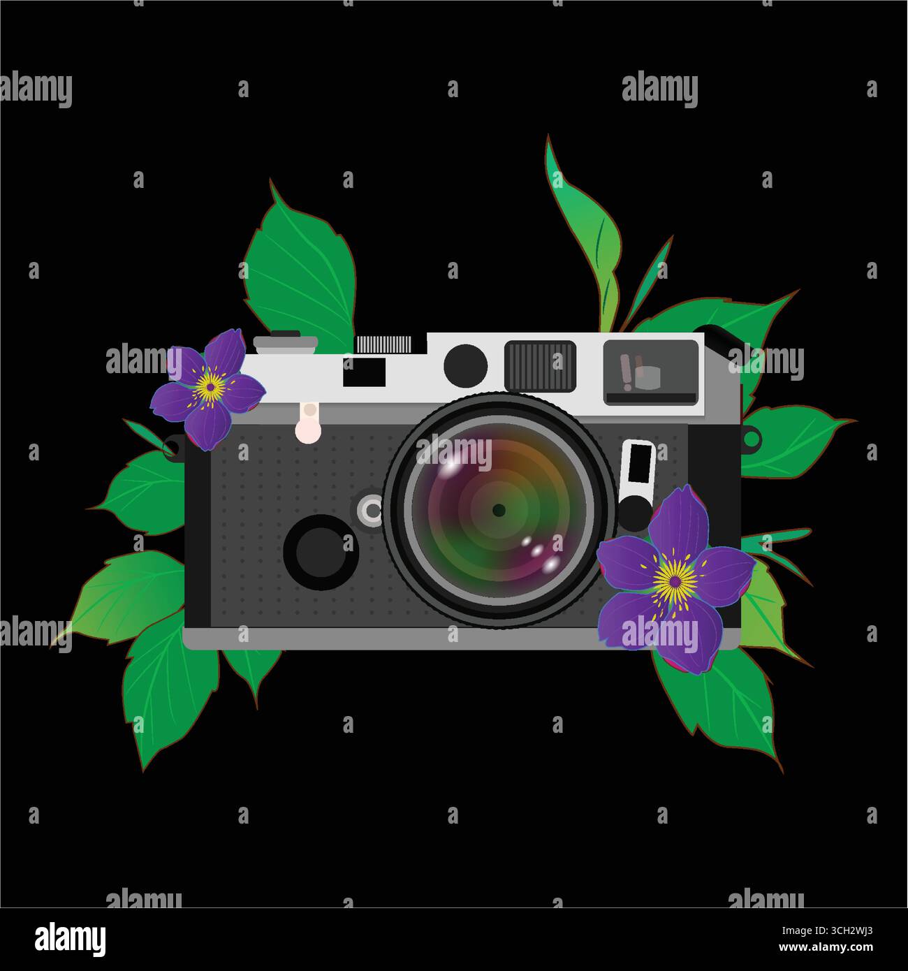 Kamera mit Sonnenuntergang und wunderschönem Konzept Stock Vektor Kamera mit Sonnenuntergang und wunderschönem Konzept Stock Vektor