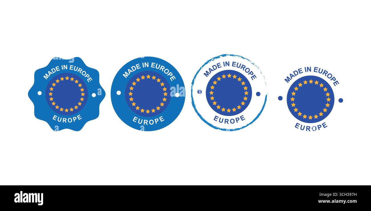 Hergestellt in EU-Labels mit europäischen Sternen Stock Vektor