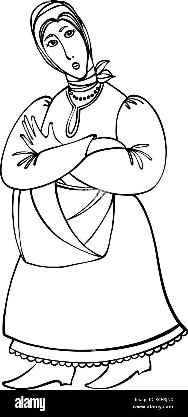 Illustration der Volksfrau mit gekreuzten Armen Stock Vektor
