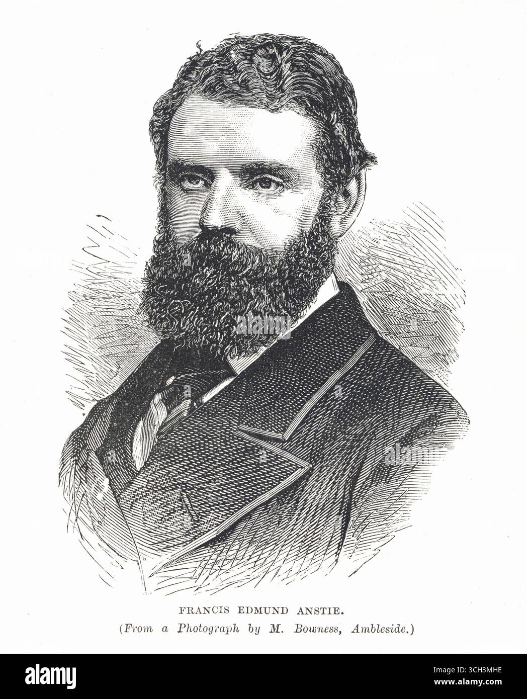 Graviertes Porträt von Francis Edmund Anstie, englischer Arzt, Autor und Journalist. Er ist bekannt dafür, dass er Ansties Limit vorschlägt, eine Menge Alkohol, die täglich ohne negative Auswirkungen konsumiert werden könnte Stockfoto