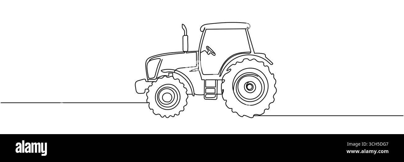 Durchgehende einzeilige Zeichnung des Traktors des Landwirts. Klassische Vektorgrafik des Traktors. Ernte- und Landwirtschaftskonzept. Bearbeitbare Kontur Stock Vektor