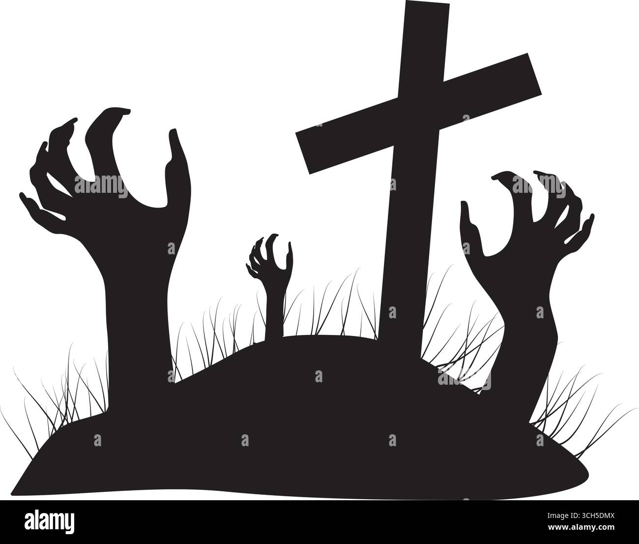 Silhouette Zombie Hände kommen aus dem Boden Stock Vektor