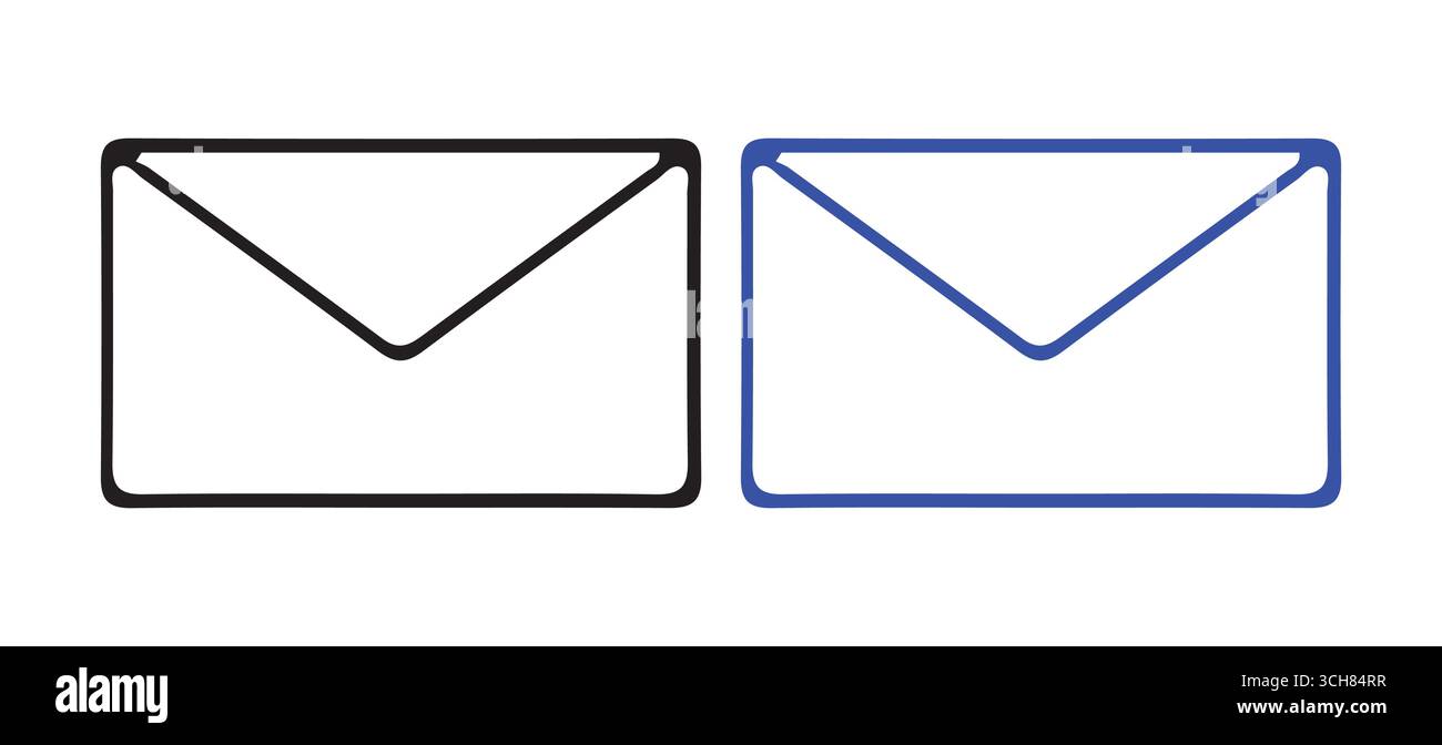 Symbolsatz für Postumschläge – E-Mail-Symbol im durchgehenden und konturierten Stil für Kommunikations- und Messaging-Design Stock Vektor