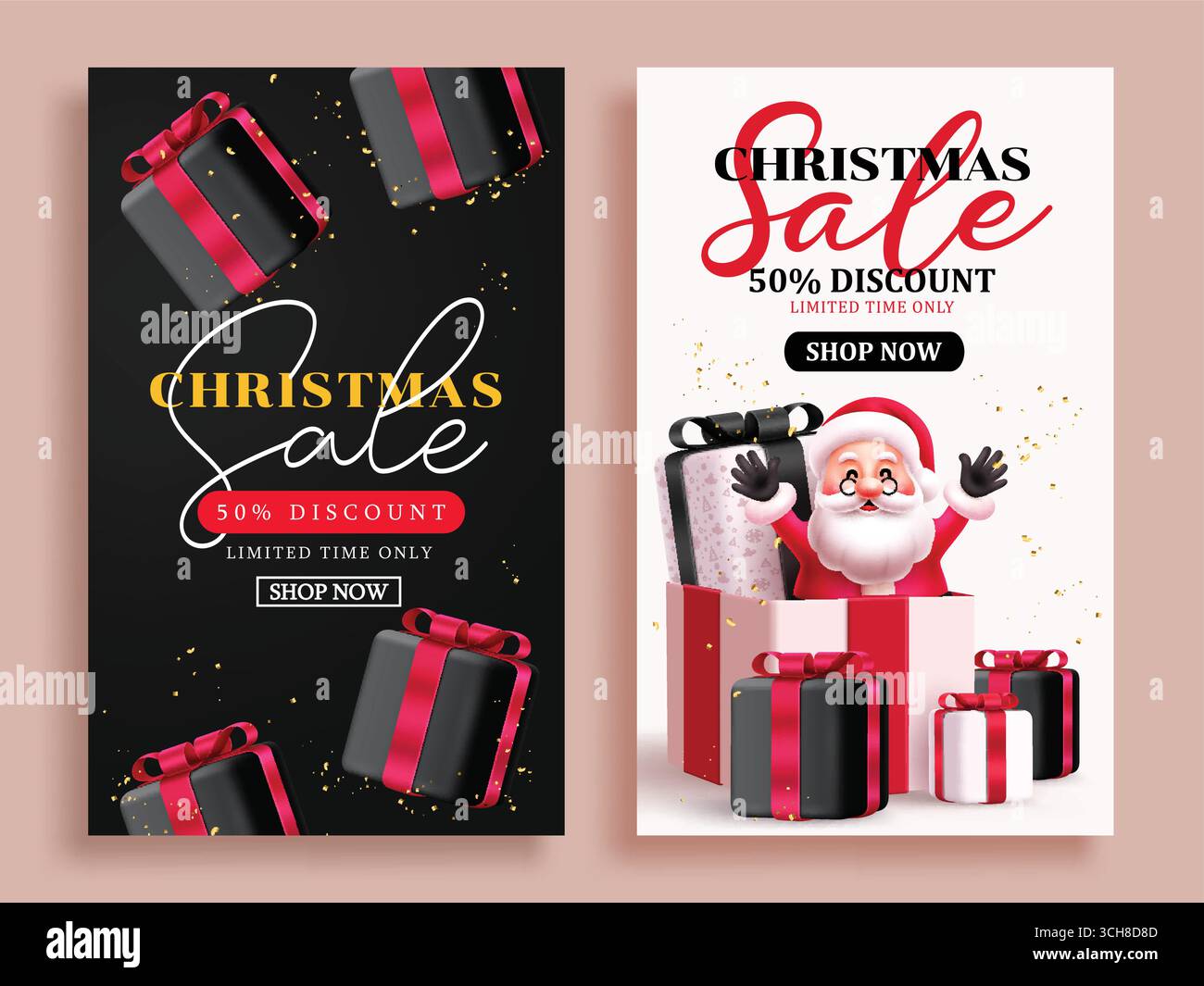 Weihnachtsangebot Clipart-Posterset. Weihnachtsangebot Poster Kartenvorlage Clip-Art-Kollektion 50 % zeitlich begrenzter Rabatt für Dezember-Flyer-Werbung Stock Vektor