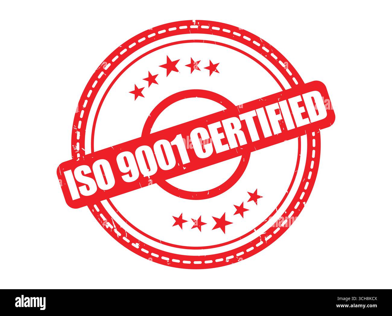 Ein nach ISO 9001 zertifiziertes Gummisiegel mit Sternumrandung Stock Vektor