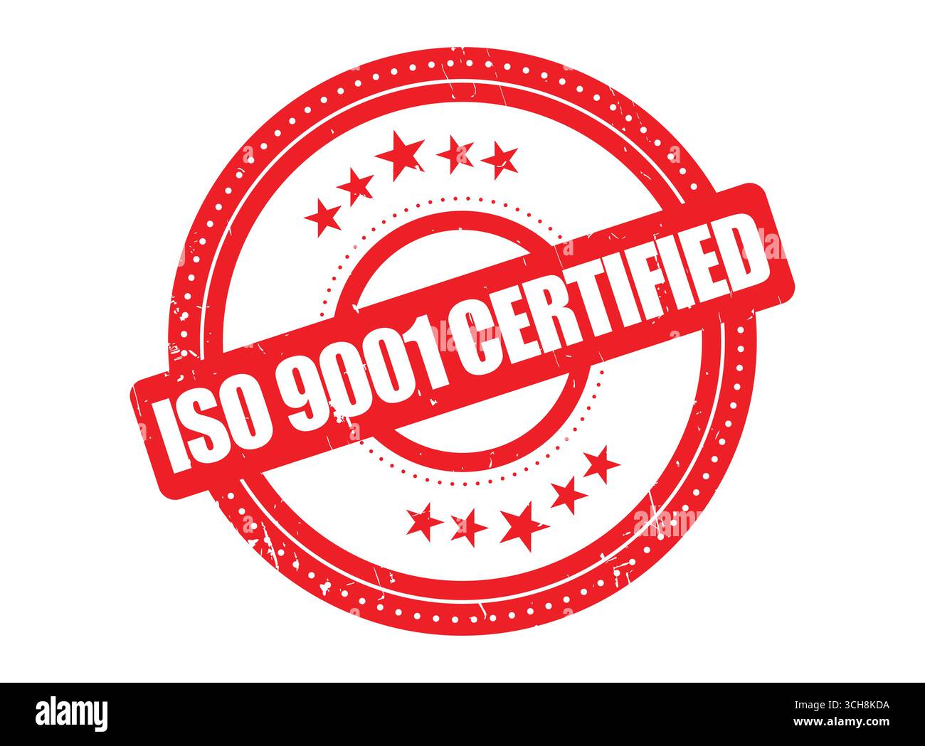 Eine nach ISO 9001 zertifizierte Gummidichtung mit gepunktetem Kreis Stock Vektor