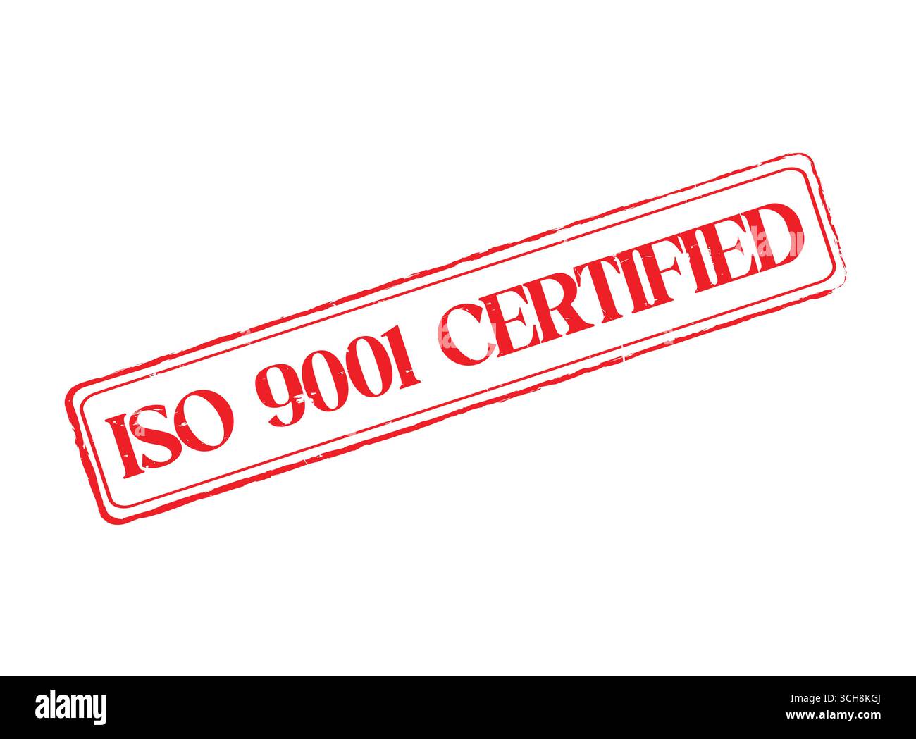 Ein nach ISO 9001 zertifiziertes Gummisiegel mit Umriss und Text Stock Vektor
