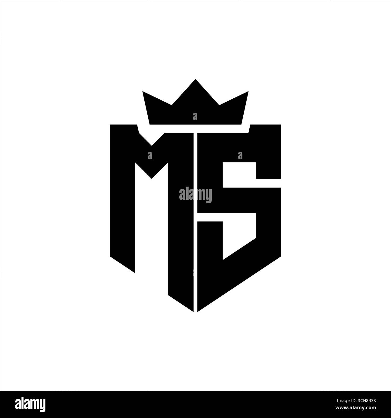 Ms-Logo-Vektorbild eines Schildes mit einem scharfen geometrischen Stil mit einer spitzen Krone und dicker Schriftart Stock Vektor