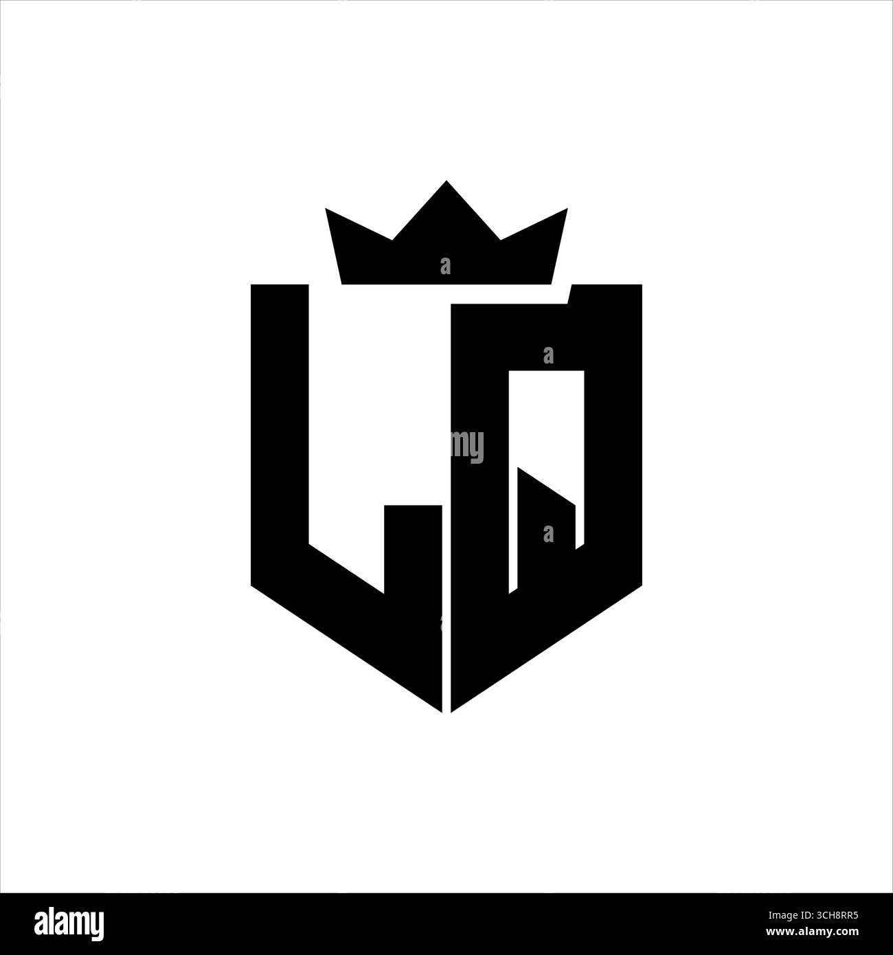 Vektorbild des LQ-Logos eines Schildes mit scharfem geometrischem Stil mit spitzer Krone und dicker Schriftart Stock Vektor