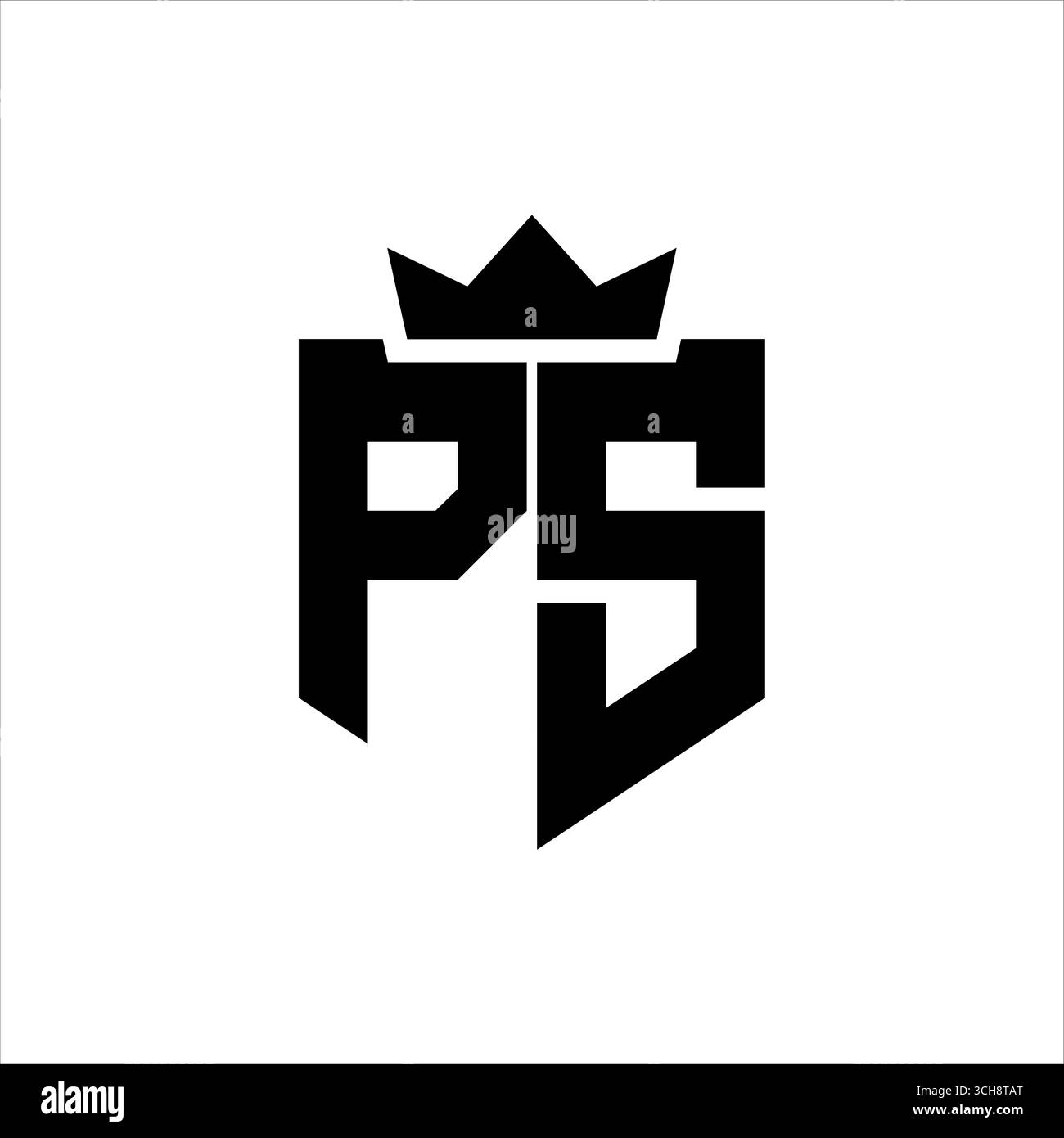Vektorbild des PS-Logos eines Schildes mit scharfem geometrischem Stil mit spitzer Krone und dicker Schriftart Stock Vektor