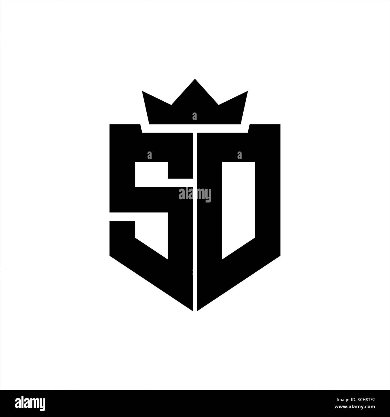 ALSO Logo-Vektorbild eines Schildes mit einem scharfen geometrischen Stil mit einer spitzen Krone und dicken Schriftarten Stock Vektor