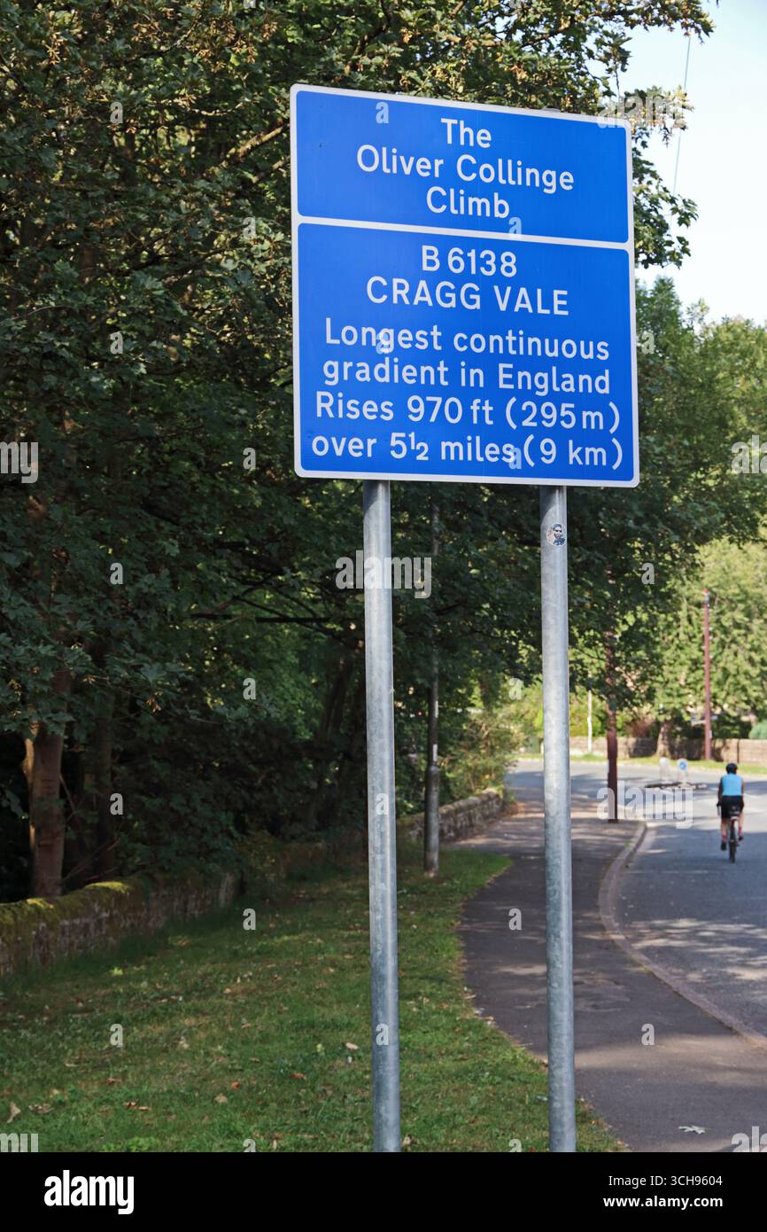 Schild unten am Oliver Collinge Climb, Mytholmroyd Stockfoto