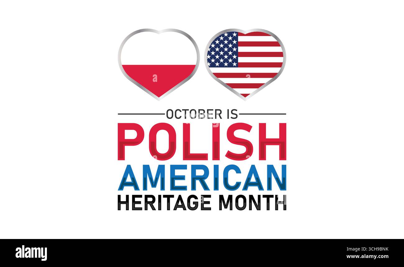 Oktober ist die Polnisch-amerikanische Kulturmonat Heart Flag. Vektorwebbanner, Hintergrund, Poster, Postkarte, Vorlagendesign. Stock Vektor