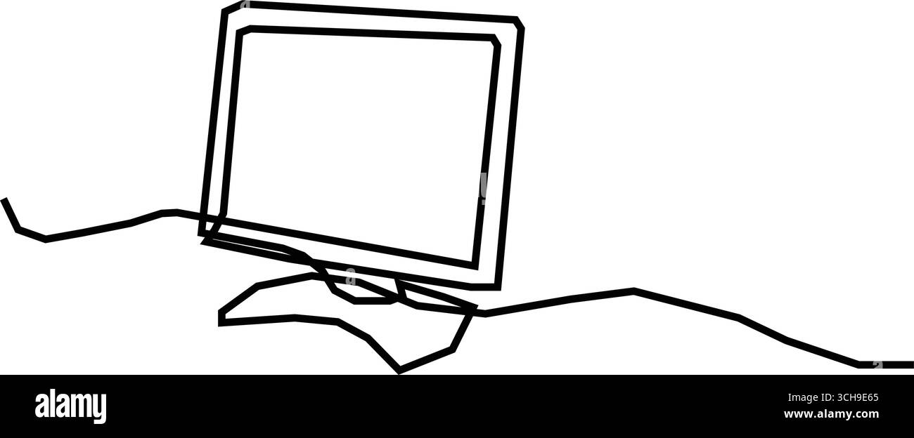 TV, kontinuierliche Linienzeichnung überwachen. One Line Art von Haushaltsgerät, LSD-Bildschirm, Smart tv, Fernsehen, Unterhaltung, Home Entertainment-System. Stock Vektor