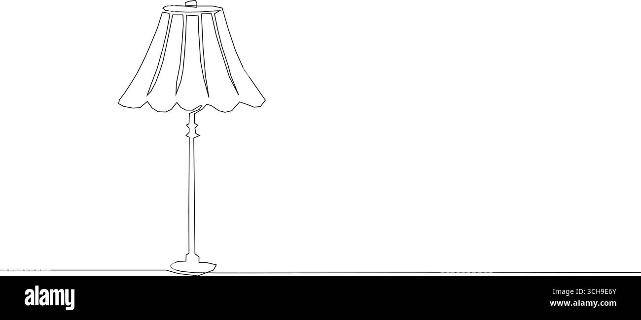 Durchgehende einzeilige Zeichnung moderner Stehleuchte. Abbildung einer einzeiligen Zeichnung einer Stehleuchte für den Innenraum. Zimmerdekoration, Inneneinrichtung. Stock Vektor