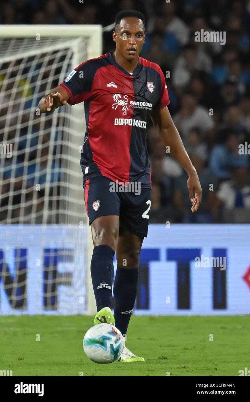 Yerry Mina von Cagliari wurde während des Spiels der Serie A Enilive zwischen Napoli und Cagliari im Diego Armando Maradona Stadion gesehen. Endpunktzahl Neapel 1: 0 Cagliari. Stockfoto
