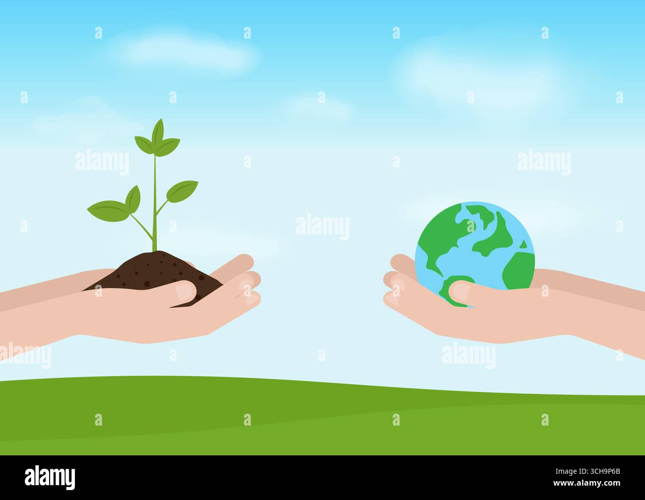 Retten Sie Die Erde. Save Globe. Rettet die Welt rettet den Planeten. Grüne Welt. Umweltfreundliches und umweltfreundliches Energiekonzept. Stock Vektor