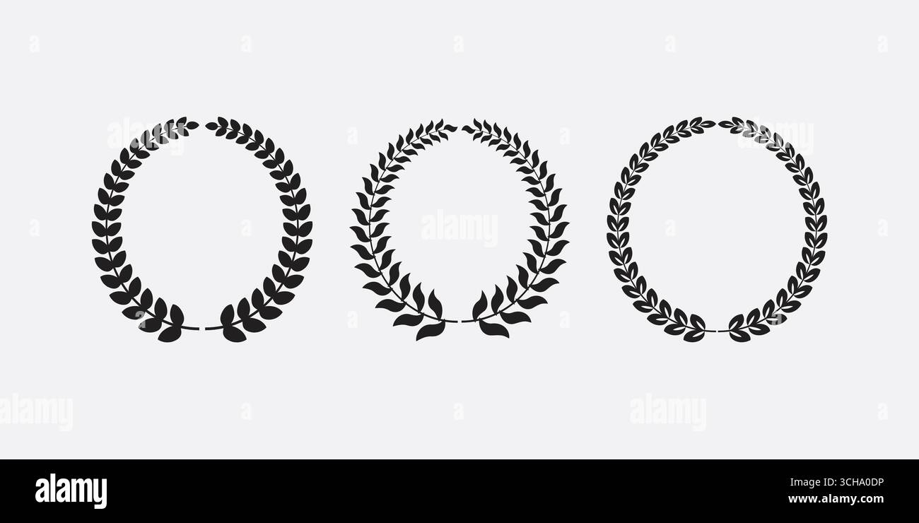 Lorbeerkranz Silhouette Vektor-Kollektion, Lorbeerblatt Blumenkranz Logo-Symbole setzen flaches Design Stock Vektor