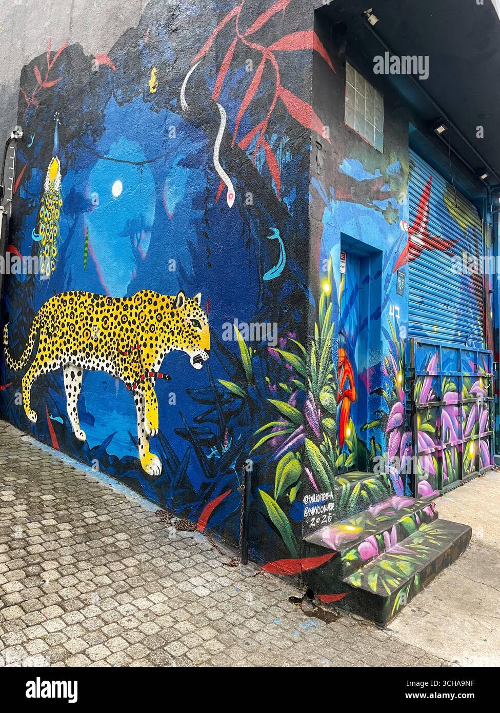 Beco do Batman. Künstlerisches Viertel in Sao Paulo, Brasilien. August 2025. Stockfoto