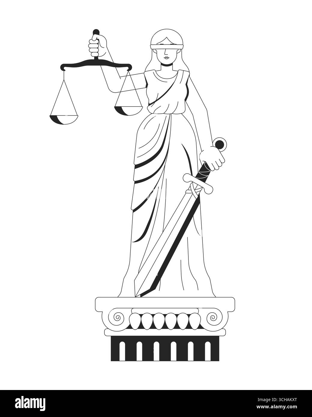 Lady Justice mit Schwert und Waage Linienbildungs-Konzept Stock Vektor
