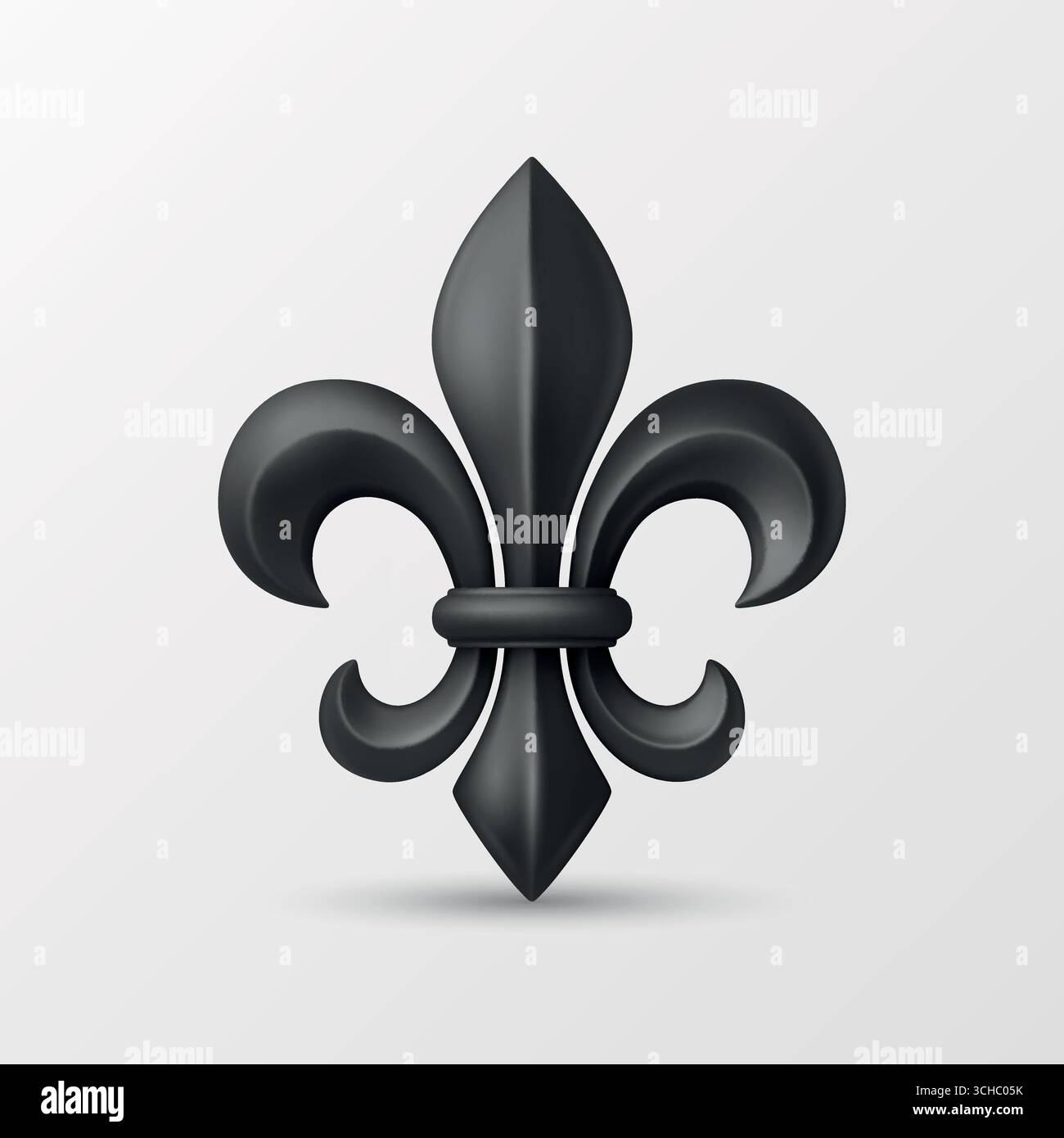 Vektor 3D realistische Fleur de Lis-Illustration. Schwarzes Fleur de Lis-Symbol. Realistisches Fleur de Lis Symbol für Heraldik, königliches Emblem, mittelalterliches Design Stock Vektor