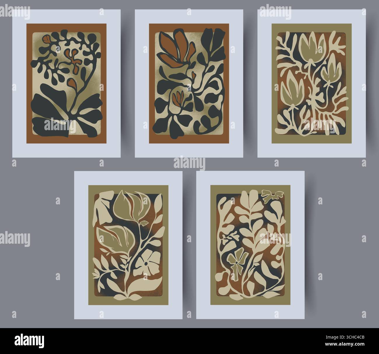 Entdecken Sie stilvolle botanische Drucke, die perfekt für moderne Wohnkultur entworfen wurden Stockfoto