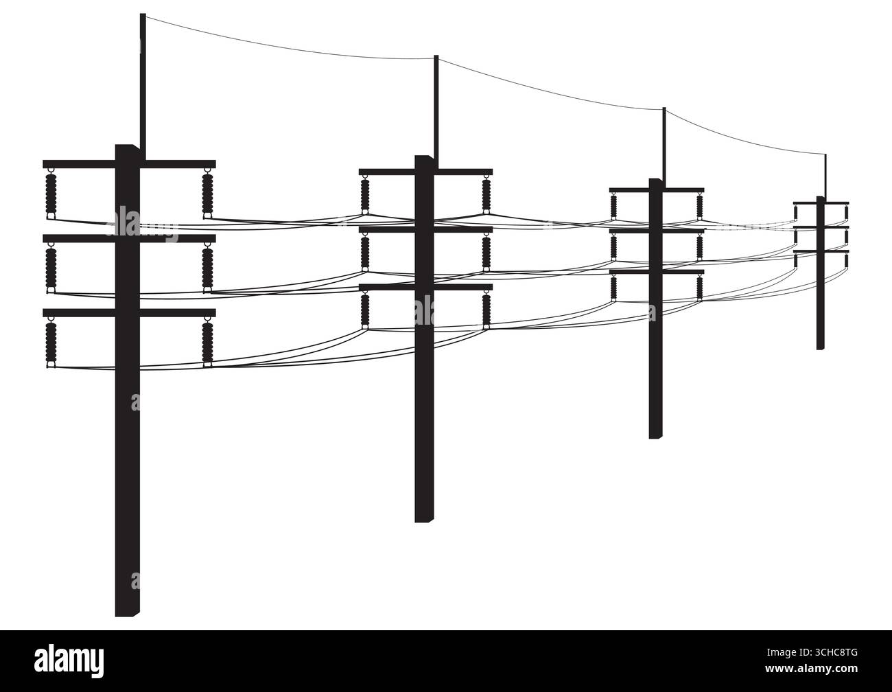Elektrischer Pol. Stromanschlüsse. Elektrische Kraftübertragung. Vektorillustration isoliert auf weißem Hintergrund. Stock Vektor