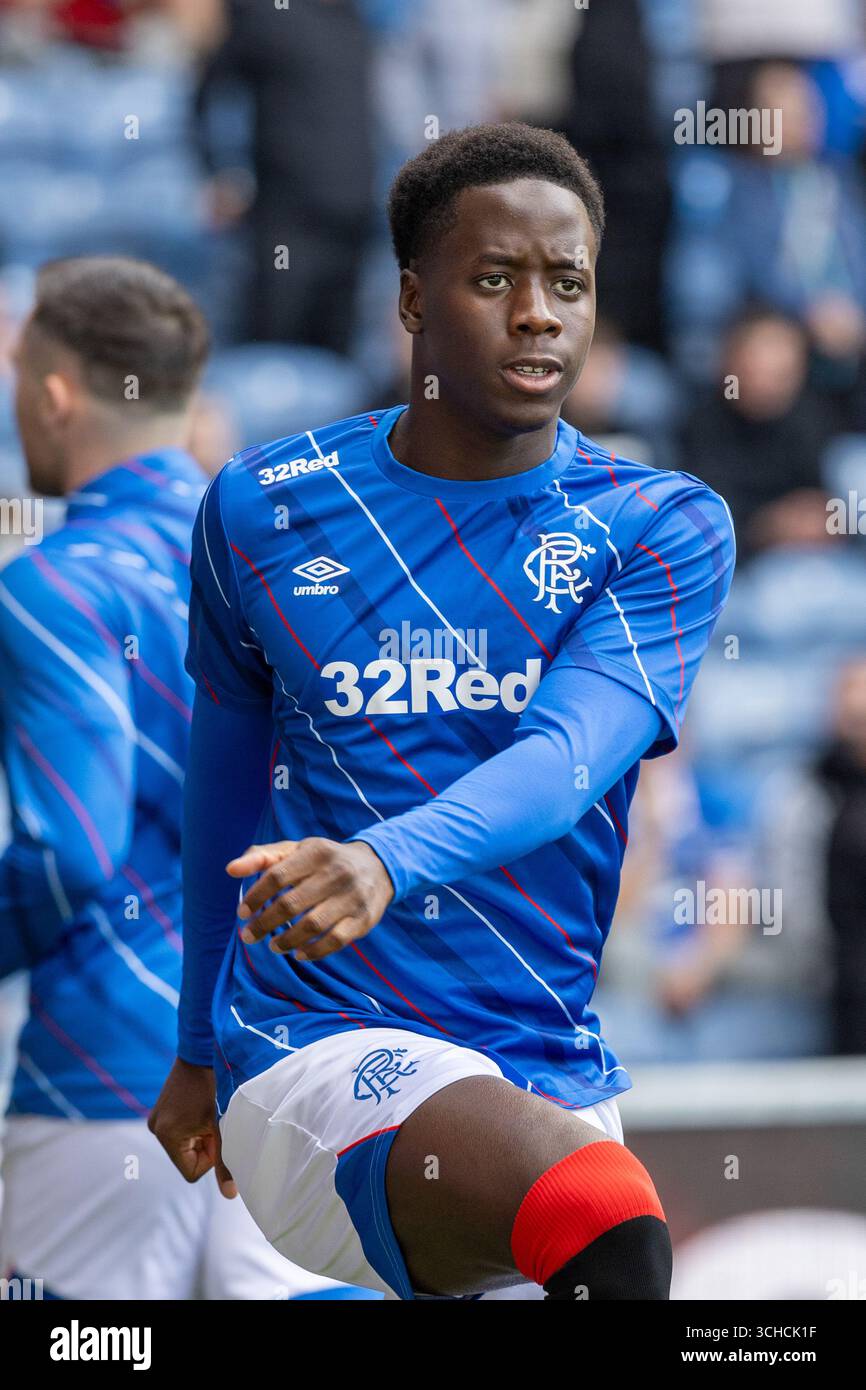 JAYDEN MEGHOMA, professioneller Fußballspieler, spielt derzeit für den Rangers FC, ein Team, das in der Scottish Premier Division spielt. Stockfoto