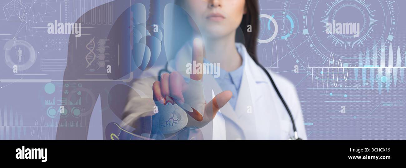 Arzt interagiert mit innovativer Technologie im modernen Gesundheitswesen Stockfoto