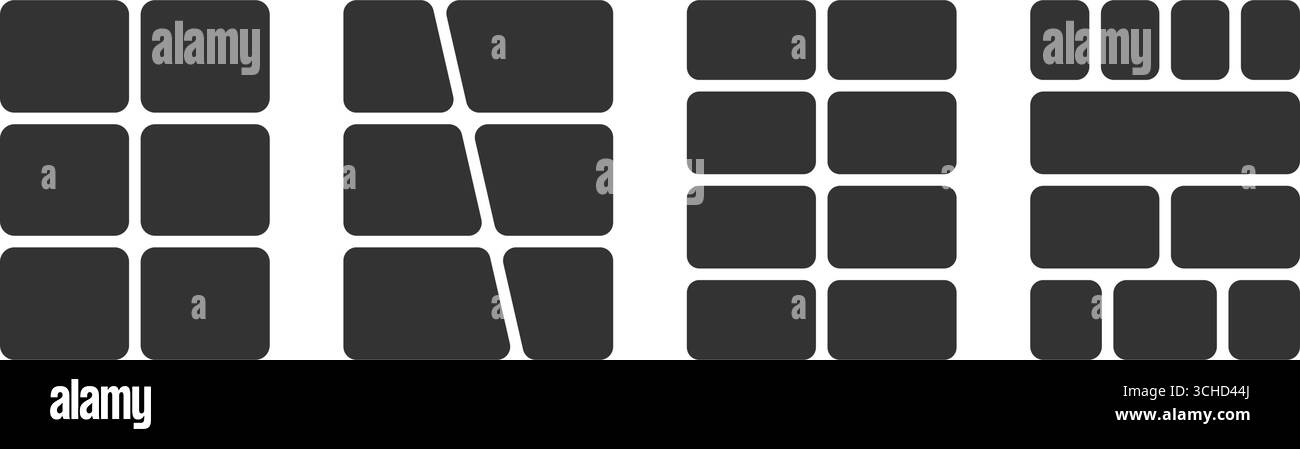 Satz von Comicbuchseiten isoliert auf weißem Hintergrund. Raster für Graphic Novel oder Manga Storyboard. Layouts für Fotocollage, Magazin, Broschüre oder Moodboard. Vektorabbildung. Stock Vektor