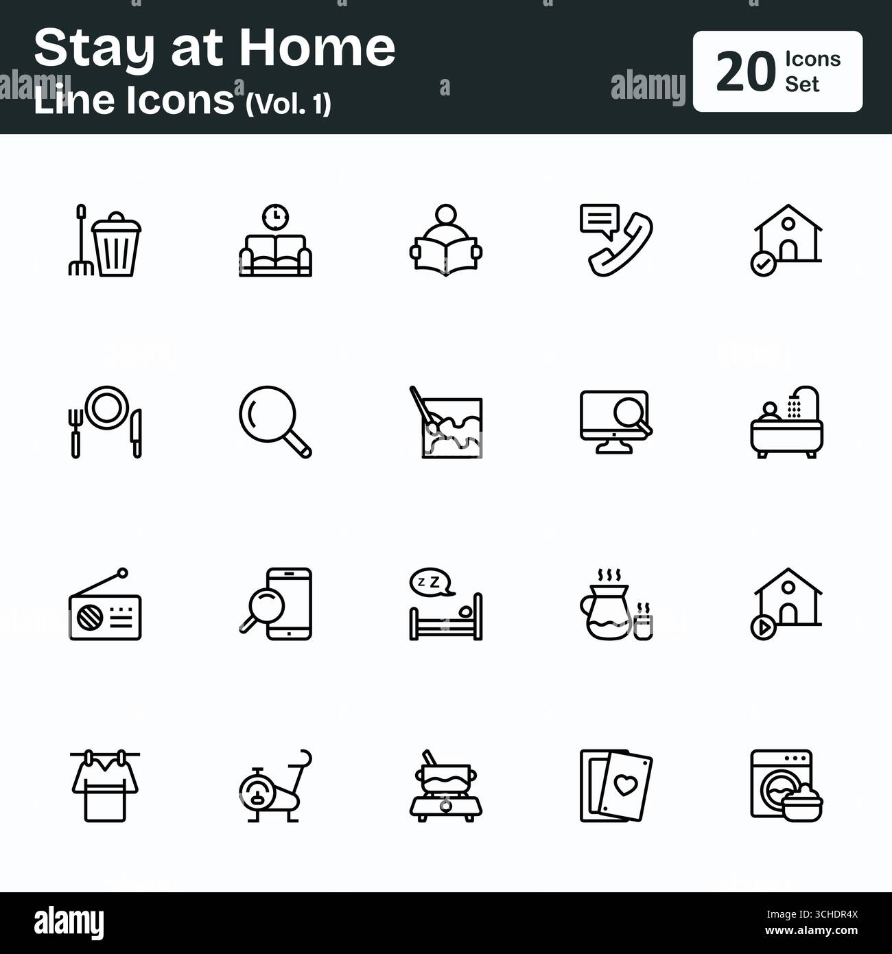 Zeilensymbole „Stay at Home“ (Bd. 1) Stock Vektor