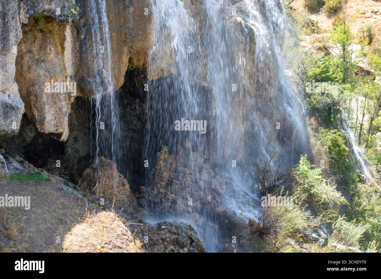 Cascada de Uña en el municipio de Uña, Cuenca. Stockfoto