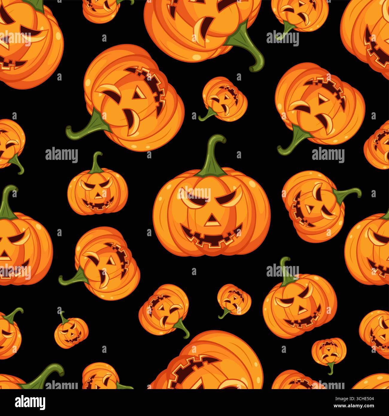 Halloween Kürbis Patch auf schwarzer nahtloser Muster Vektor-Illustration Stock Vektor